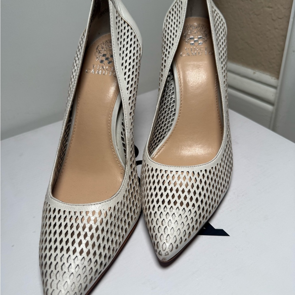 Vince Camuto White Mesh Heels